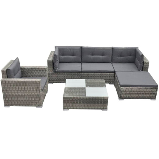 vidaXL Patio Furniture | Grey | PE Rattan, Powder-coated steel, Glass, Polyester
