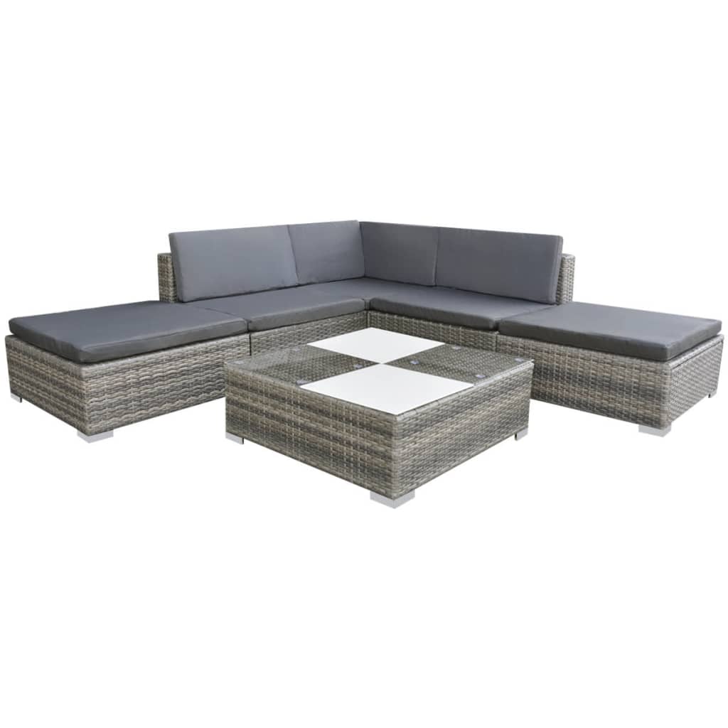 vidaXL Patio Furniture | Grey | Powder-coated steel, PE rattan, glass, polyester