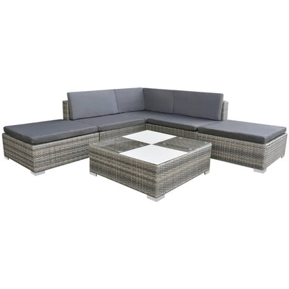 vidaXL Patio Furniture | Grey | Powder-coated steel, PE rattan, glass, polyester