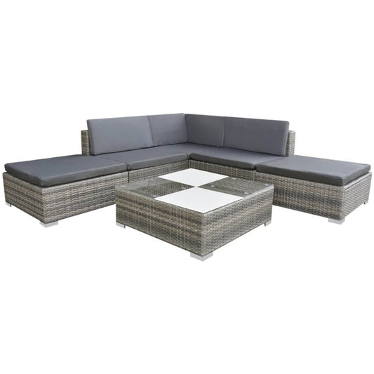 vidaXL Patio Furniture | Grey | Powder-coated steel, PE rattan, glass, polyester