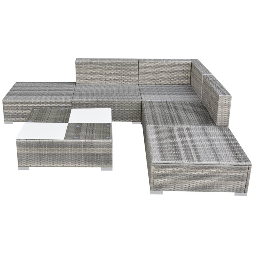 vidaXL Patio Furniture | Grey | Powder-coated steel, PE rattan, glass, polyester