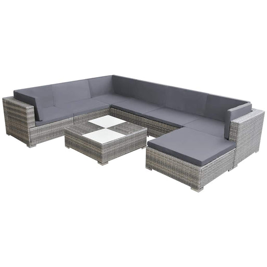 42746 vidaXL 8 Piece Garden Lounge Set with Cushions Poly Rattan Grey