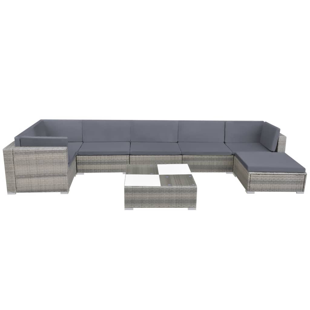 vidaXL 8 Piece Garden Lounge Set with Cushions Poly Rattan Grey