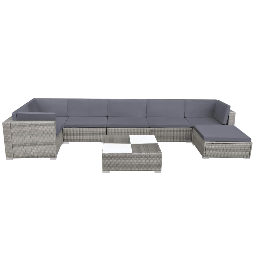 42746 vidaXL 8 Piece Garden Lounge Set with Cushions Poly Rattan Grey