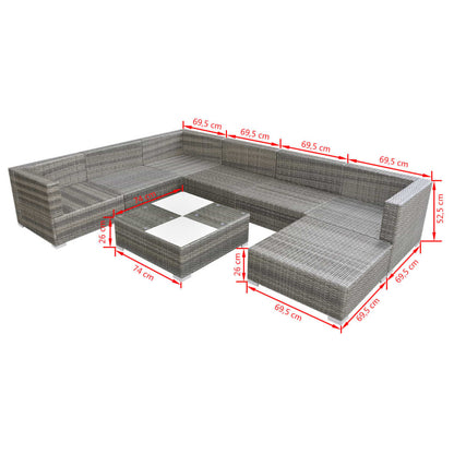 vidaXL 8 Piece Garden Lounge Set with Cushions Poly Rattan Grey