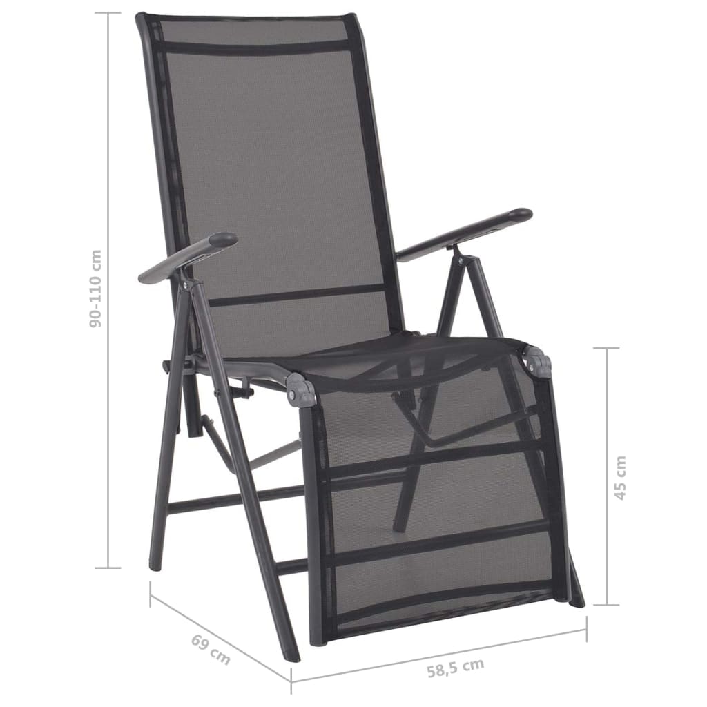 vidaXL Sunlounger | Black | Aluminium | Medium | Adjustable Armrests