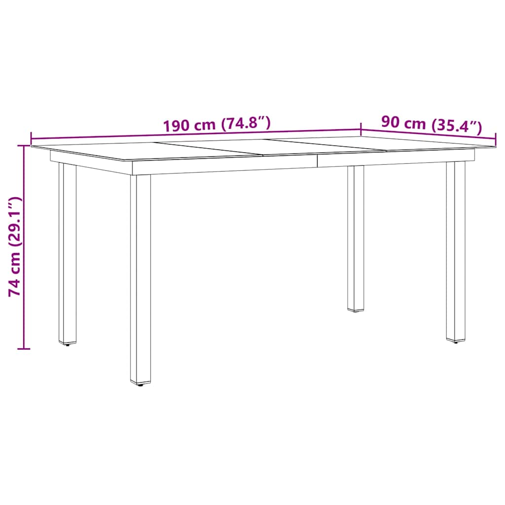 vidaXL Garden Dining Table | Black | Aluminium and Glass | 190 x 90 cm | Durable