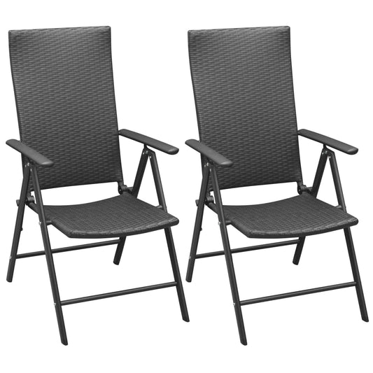 vidaXL Stackable Folding Chairs 2 pcs Poly Rattan Black