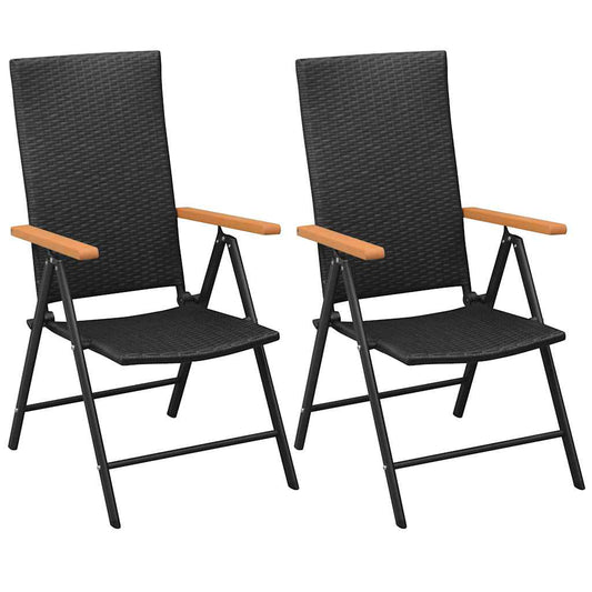 vidaXL Stackable Folding Chairs 2 pcs Poly Rattan Black