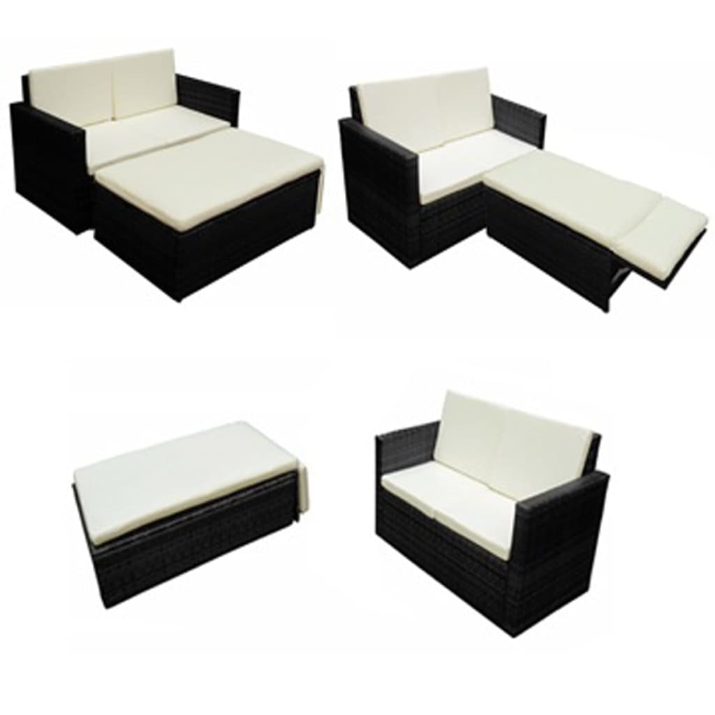 vidaXL Patio Furniture | Black | PE Rattan, Powder-Coated Steel, 100% Polyester