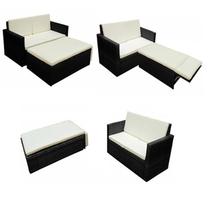 vidaXL Patio Furniture | Black | PE Rattan, Powder-Coated Steel, 100% Polyester