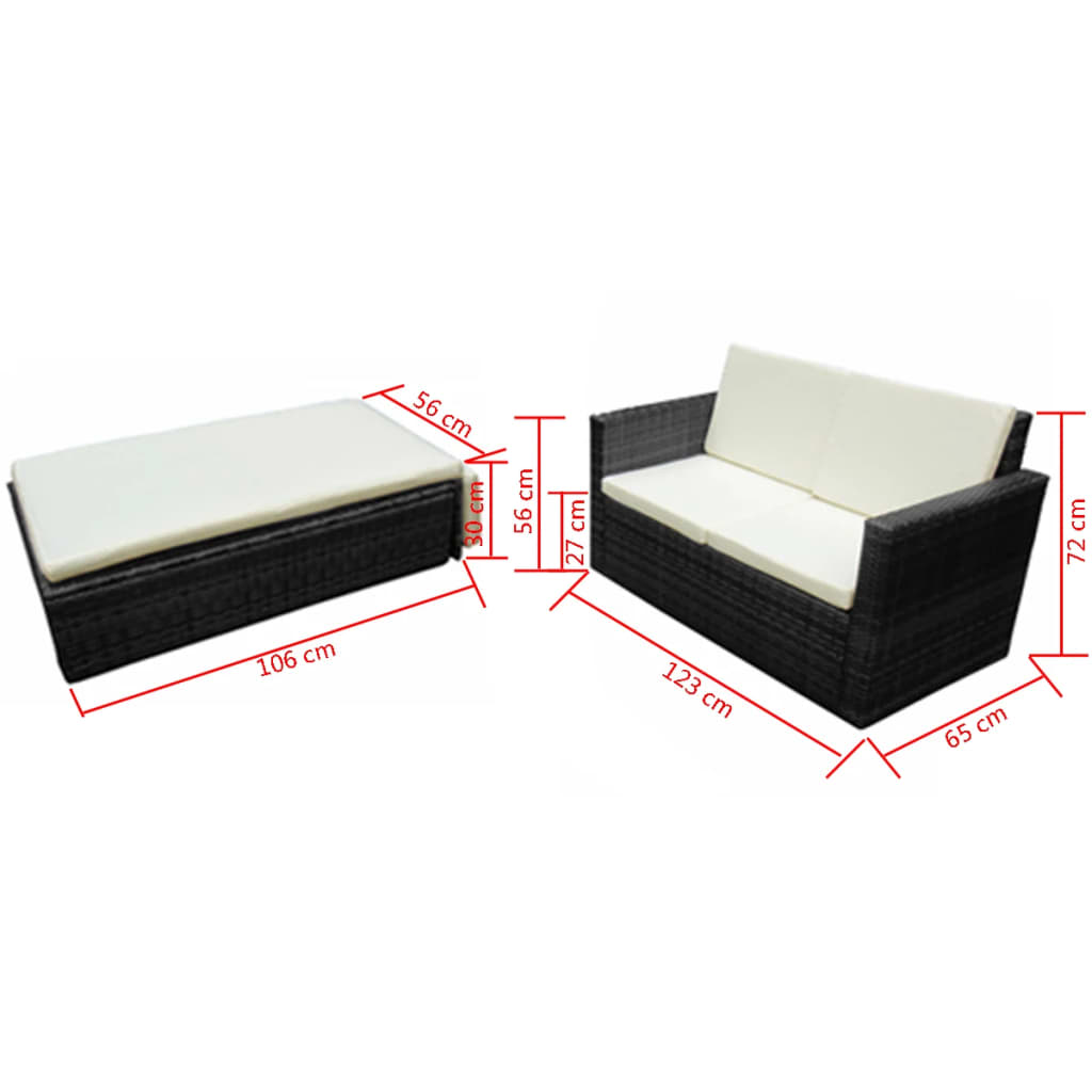 vidaXL Patio Furniture | Black | PE Rattan, Powder-Coated Steel, 100% Polyester