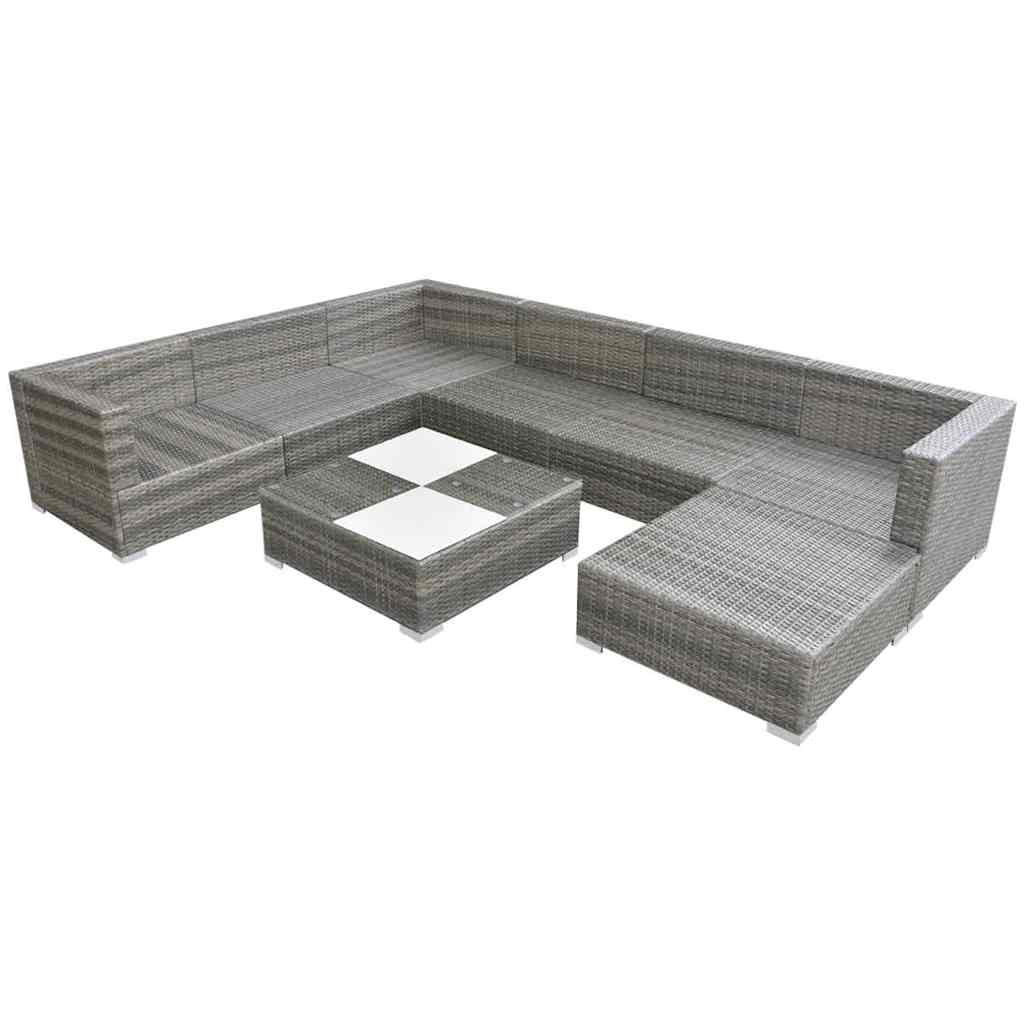 vidaXL 8 Piece Garden Lounge Set with Cushions Poly Rattan Grey