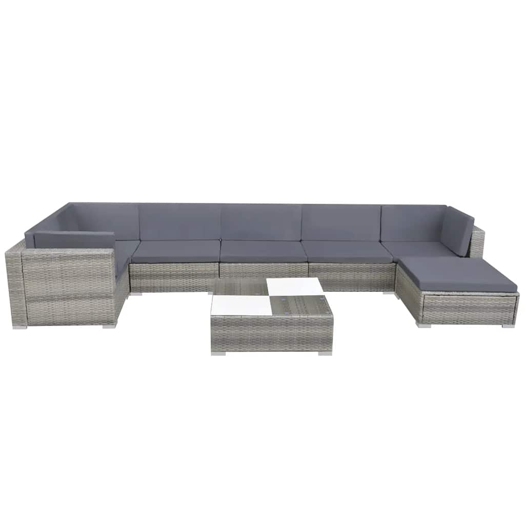 vidaXL 8 Piece Garden Lounge Set with Cushions Poly Rattan Grey