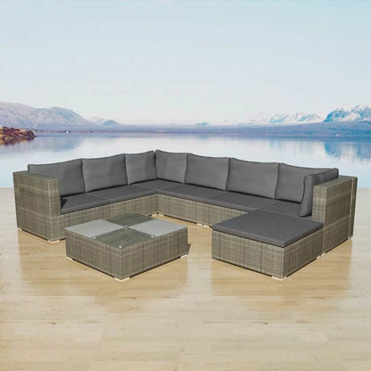 vidaXL 8 Piece Garden Lounge Set with Cushions Poly Rattan Grey