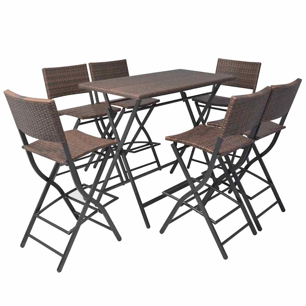 42877 vidaXL 7 Piece Folding Outdoor Dining Set Steel Poly Rattan Brown