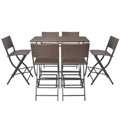 42877 vidaXL 7 Piece Folding Outdoor Dining Set Steel Poly Rattan Brown