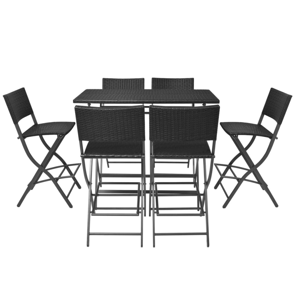 vidaXL 7 Piece Folding Outdoor Dining Set Steel Poly Rattan Black