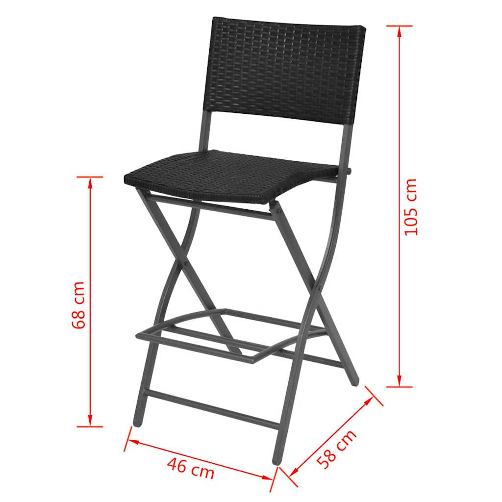 vidaXL 7 Piece Folding Outdoor Dining Set Steel Poly Rattan Black
