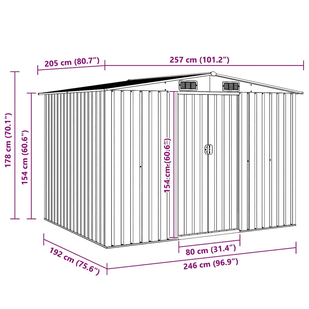 vidaXL Garden Storage Shed Green Metal 257x205x178 cm