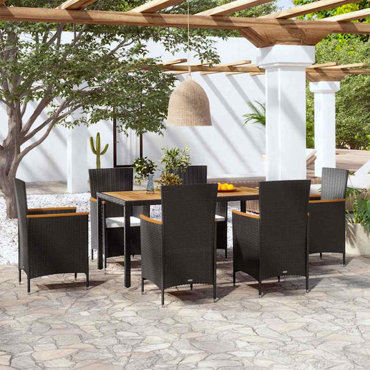 42913 vidaXL 7 Piece Outdoor Dining Set with Cushions Poly Rattan