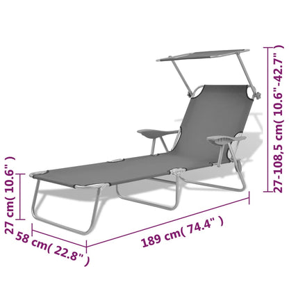vidaXL Sunlounger | Steel Grey | Powder-coated steel frame, Polyester fabric