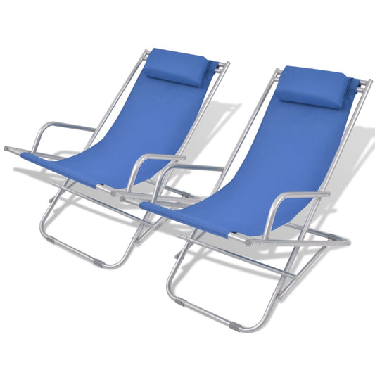 vidaXL Sunlounger | Set of 2 | Blue | Powder-coated steel frame, PVC seat