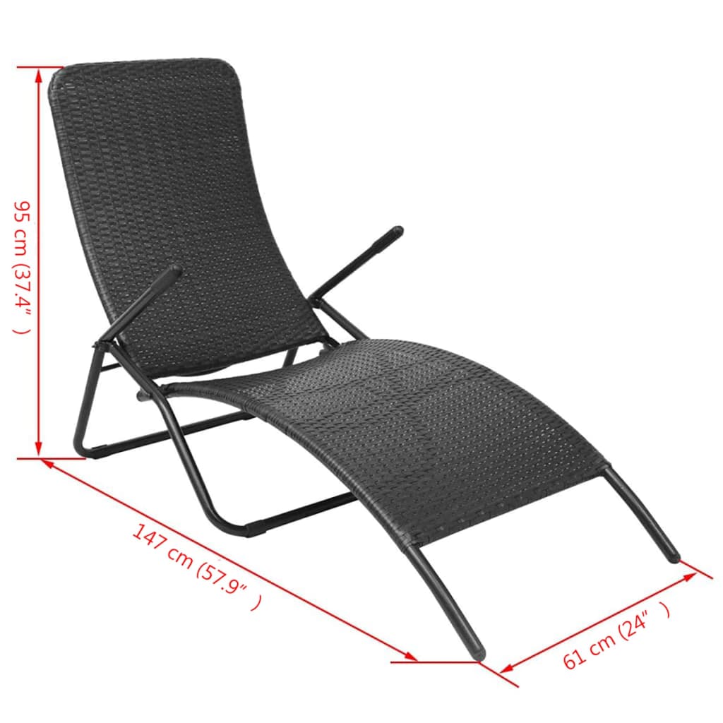 vidaXL Sun Lounger | Black | PE rattan, Powder-coated steel | Standard
