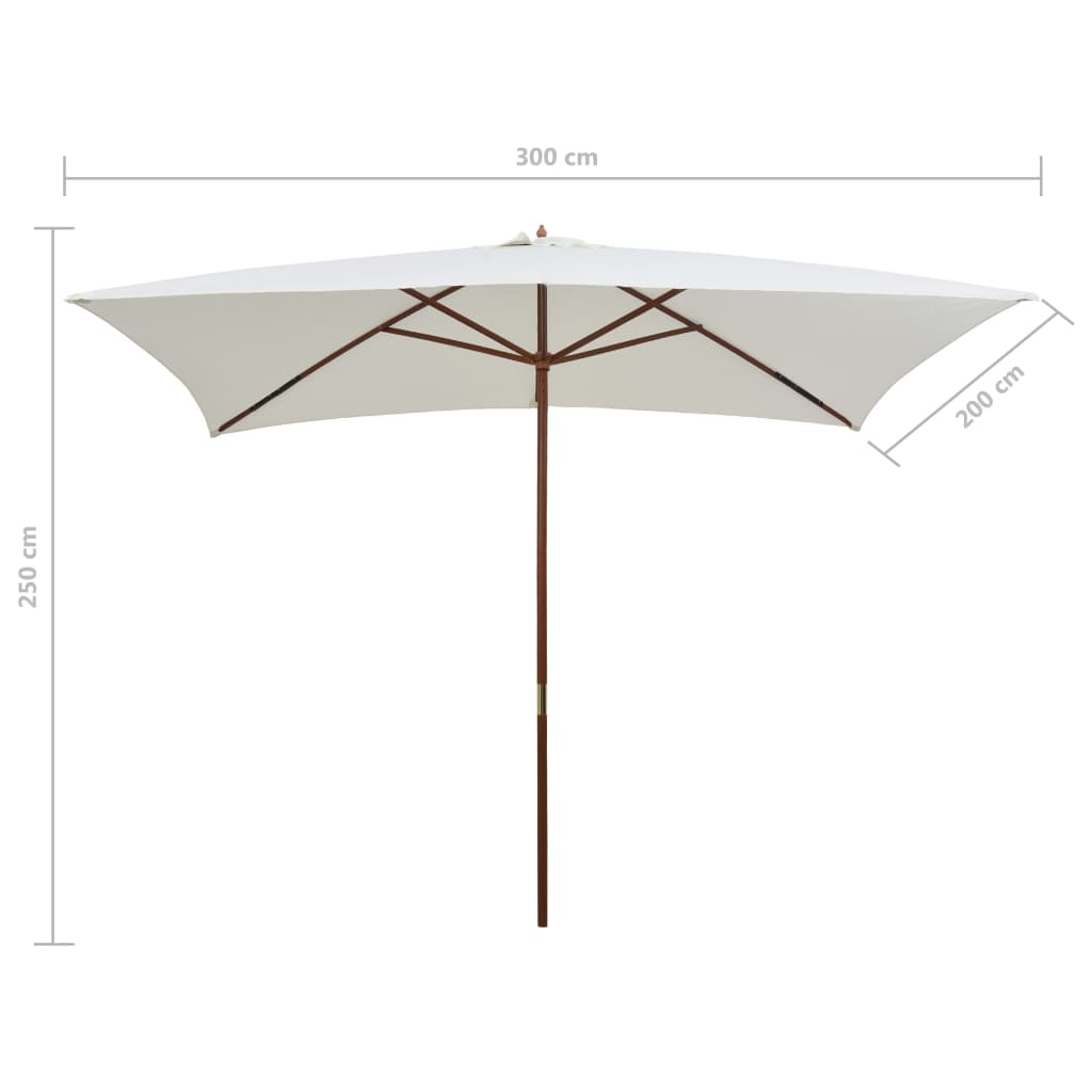 vidaXL Garden Parasol 200x300 cm Wooden Pole Cream White