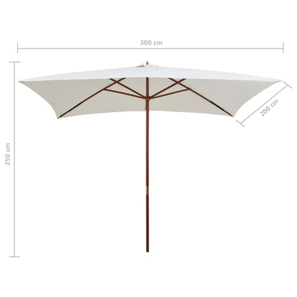 vidaXL Garden Parasol 200x300 cm Wooden Pole Cream White