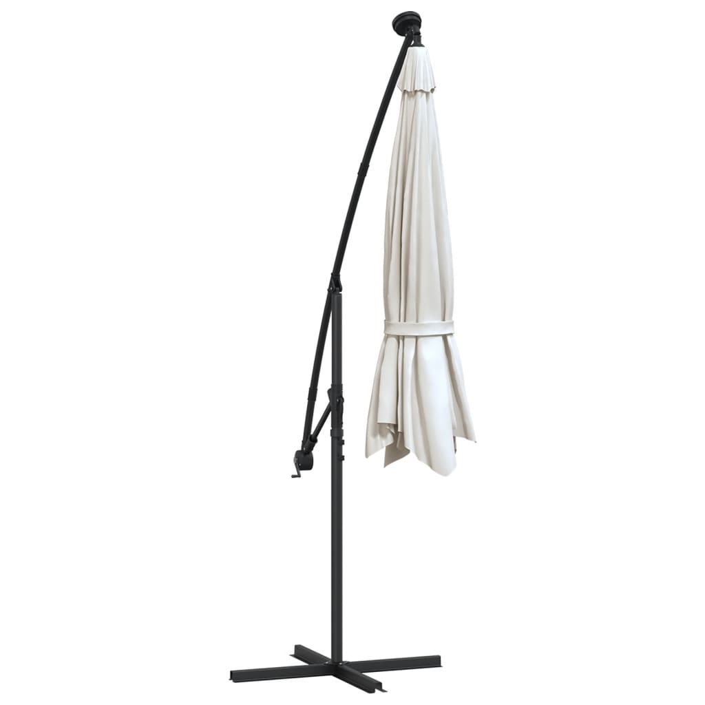vidaXL Hanging Garden Parasol with LED Lighting 300 cm Sand Metal Pole