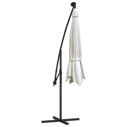 vidaXL Hanging Garden Parasol with LED Lighting 300 cm Sand Metal Pole