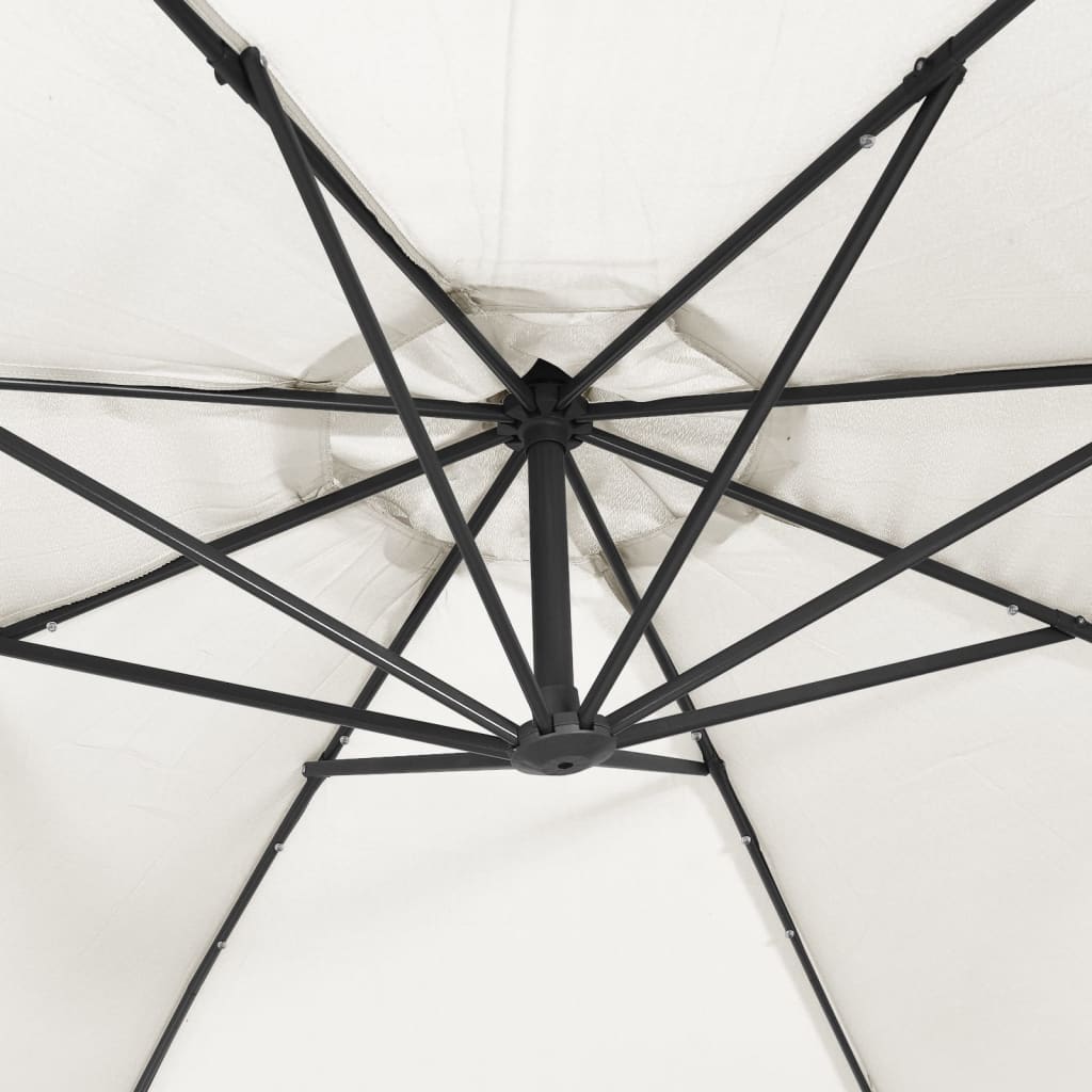 vidaXL Hanging Garden Parasol with LED Lighting 300 cm Sand Metal Pole