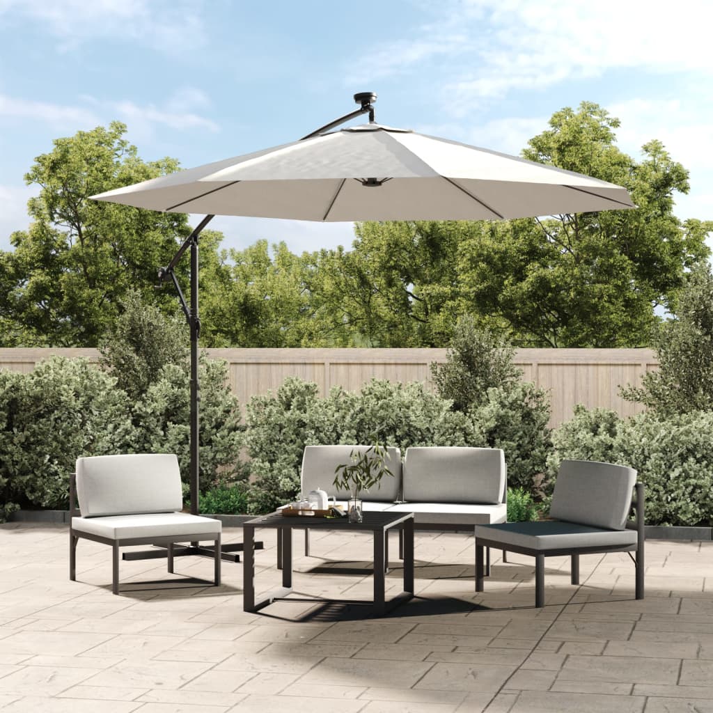 vidaXL Hanging Garden Parasol with LED Lighting 300 cm Sand Metal Pole