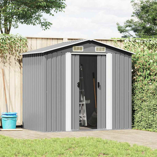 42983 vidaXL Garden Storage Shed Grey Metal 204x132x186 cm