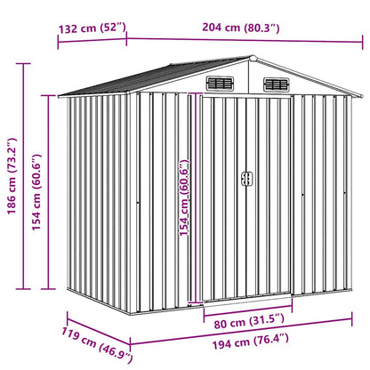 vidaXL Garden Storage Shed Grey Metal 204x132x186 cm