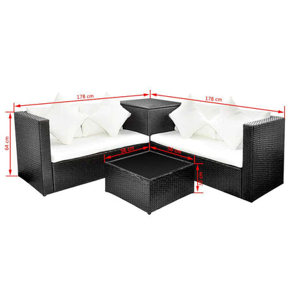 vidaXL 4 Piece Garden Lounge Set with Cushions Poly Rattan Black