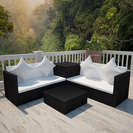 vidaXL Patio Furniture | Black | PE Rattan | Garden Lounge Set | Rectangular