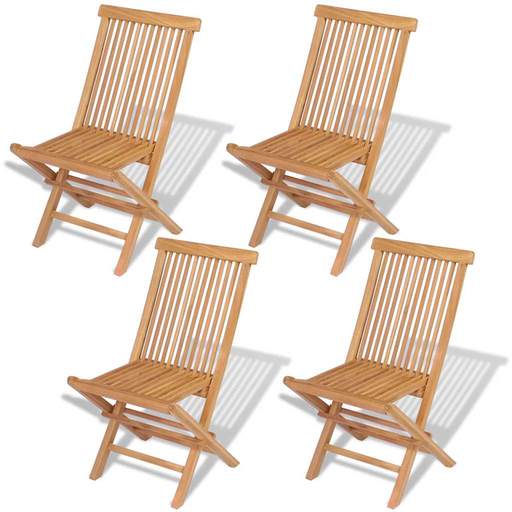 vidaXL Folding Chair | Set of 4 | Natural Teak | Solid Teak Wood | Standard