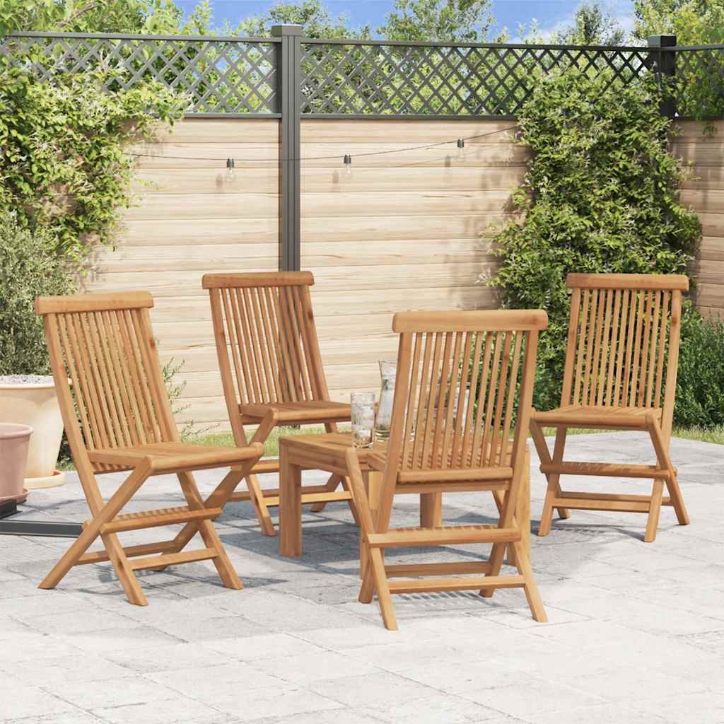 vidaXL Folding Chair | Set of 4 | Natural Teak | Solid Teak Wood | Standard