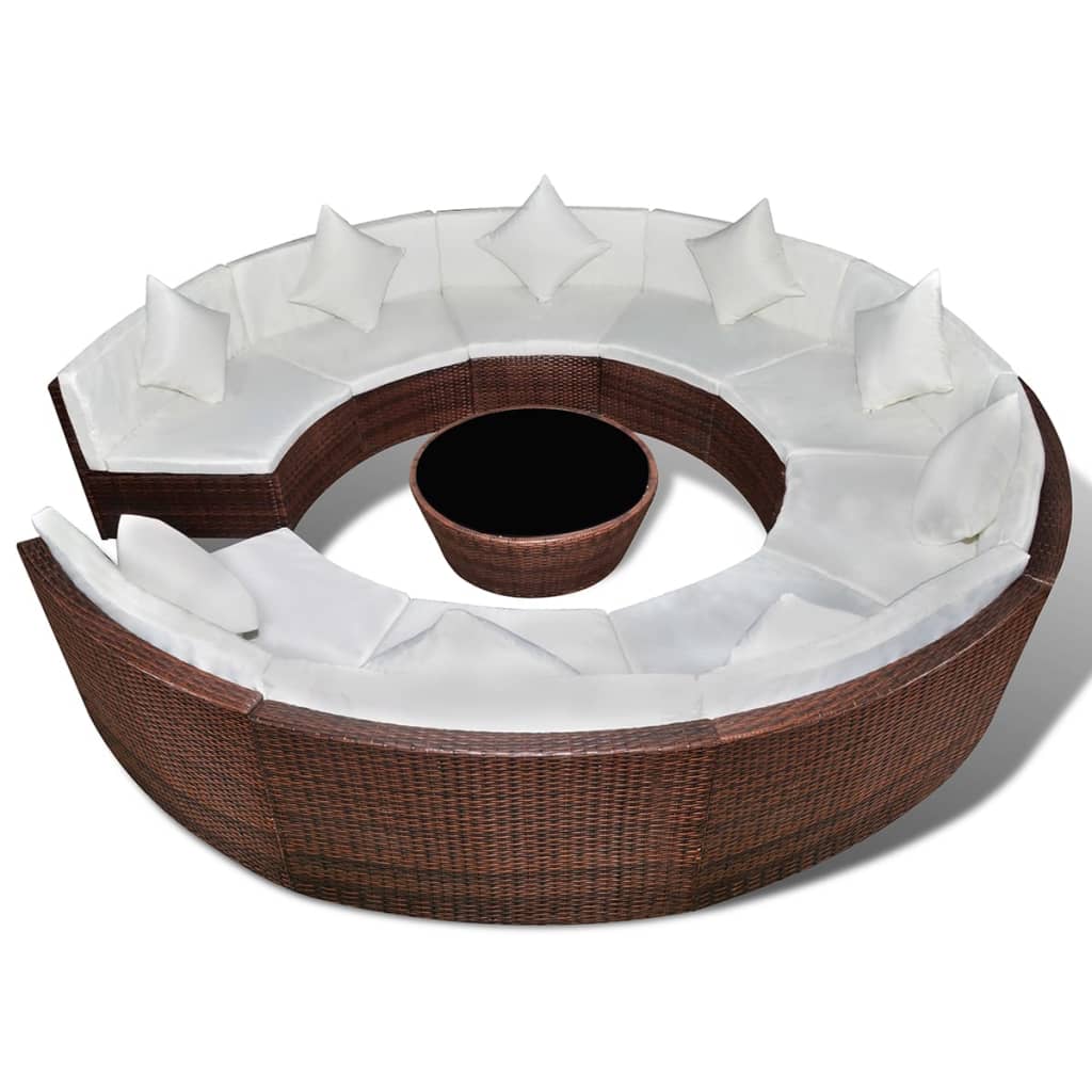 vidaXL 10 Piece Garden Lounge Set with Cushions Poly Rattan Brown