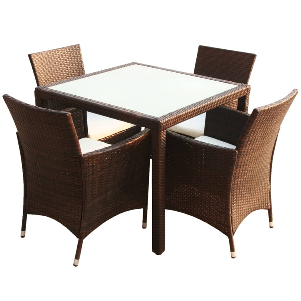 vidaXL Patio Furniture | Brown | Steel frame, Poly Rattan, Aluminium feet, Glass