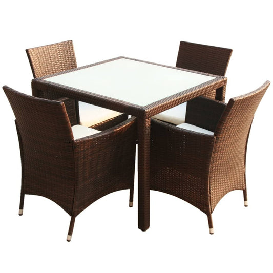 vidaXL Patio Furniture | Brown | Steel frame, Poly Rattan, Aluminium feet, Glass