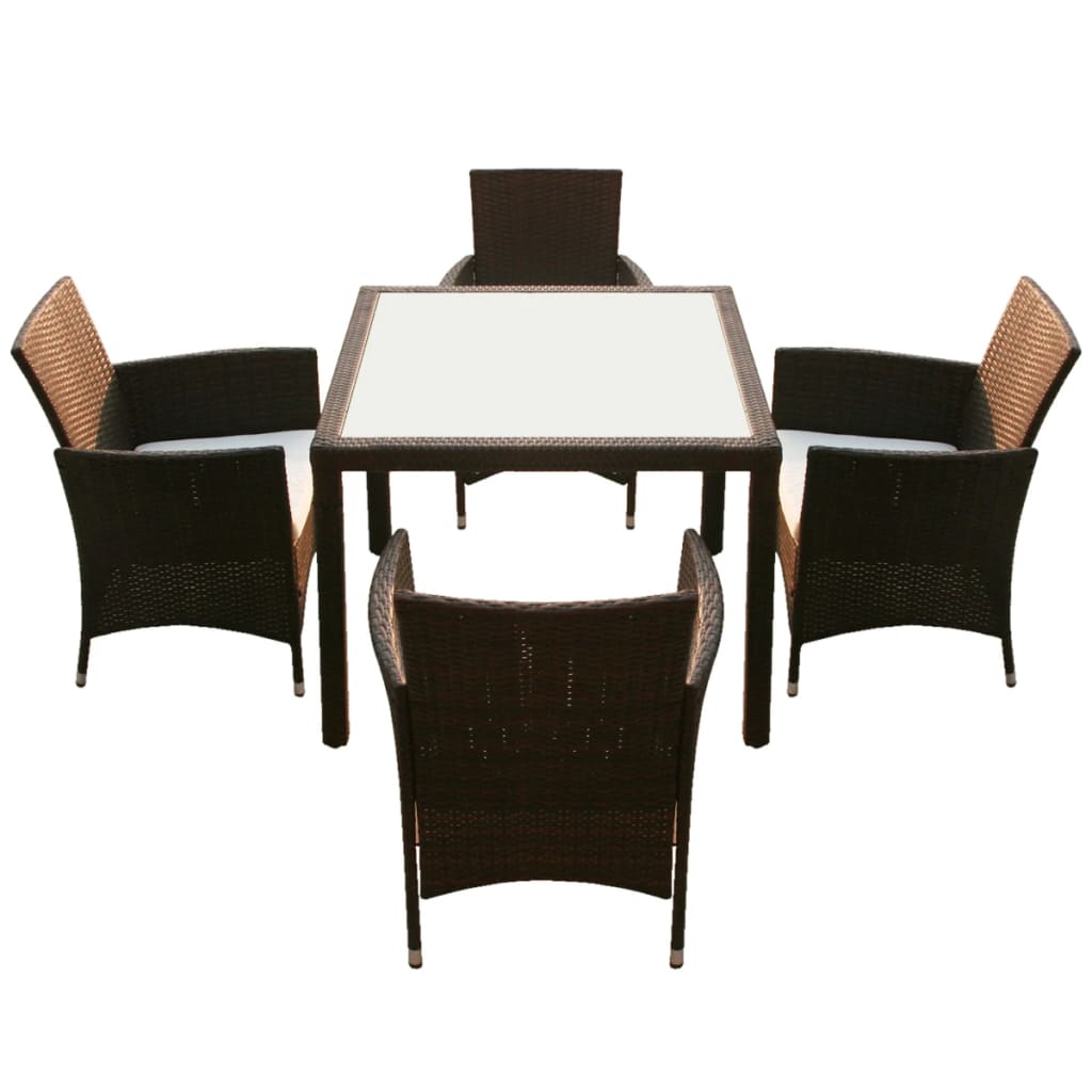 vidaXL Patio Furniture | Brown | Steel frame, Poly Rattan, Aluminium feet, Glass