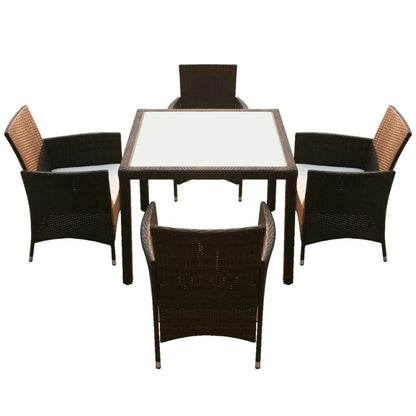 vidaXL Patio Furniture | Brown | Steel frame, Poly Rattan, Aluminium feet, Glass