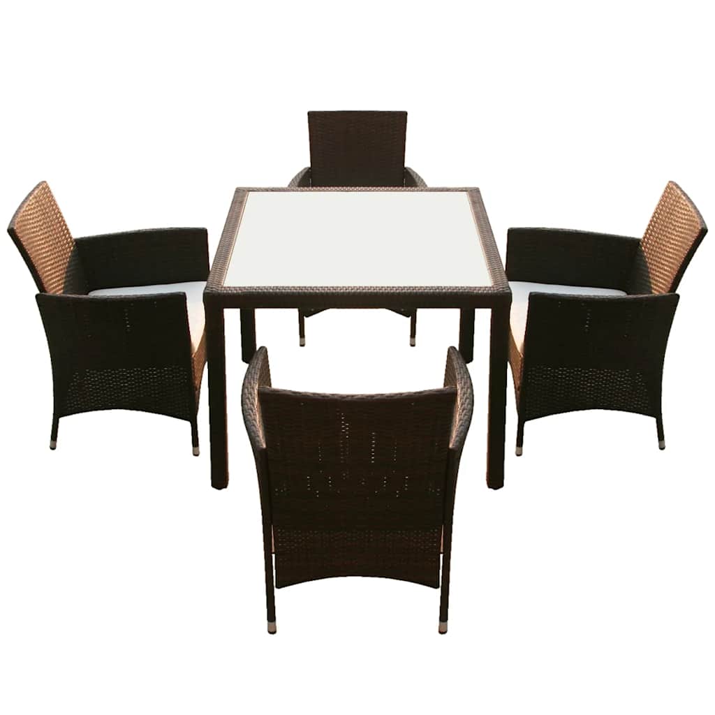 vidaXL 5 Piece Outdoor Dining Set with Cushions Poly Rattan Brown