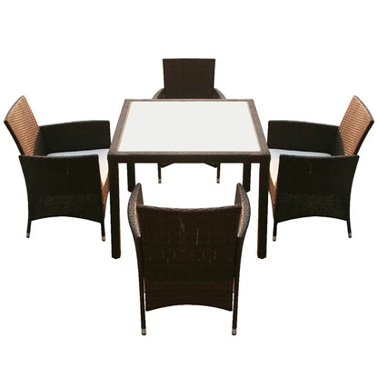 vidaXL 5 Piece Outdoor Dining Set with Cushions Poly Rattan Brown