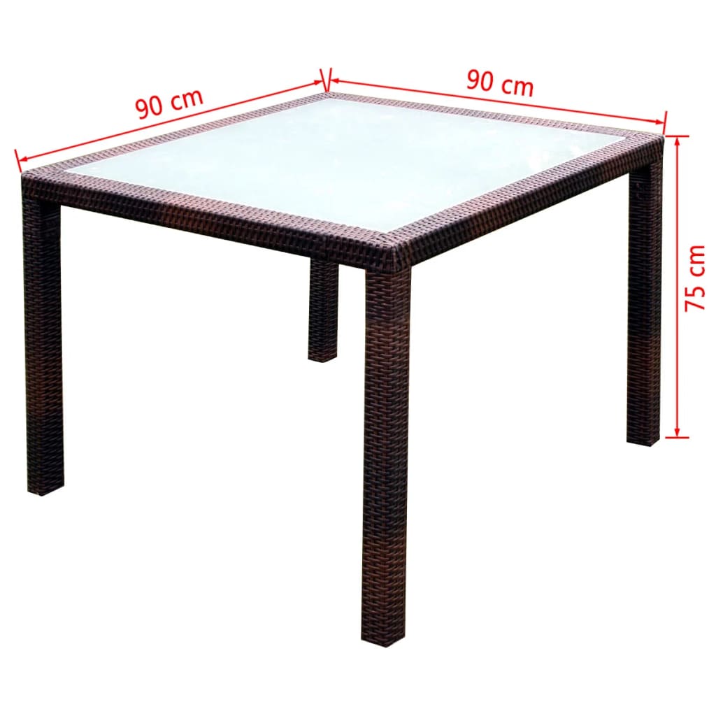 vidaXL Patio Furniture | Brown | Steel frame, Poly Rattan, Aluminium feet, Glass