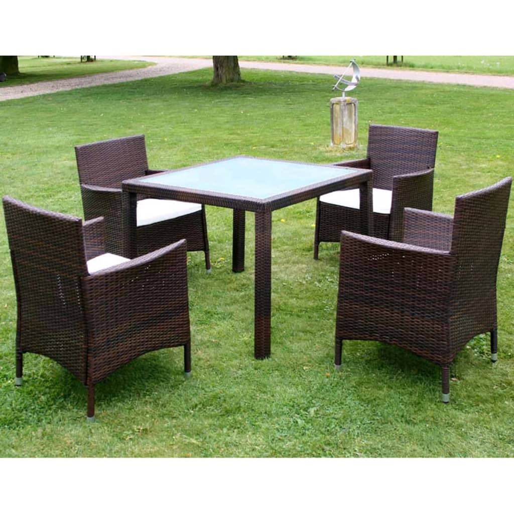 vidaXL Patio Furniture | Brown | Steel frame, Poly Rattan, Aluminium feet, Glass