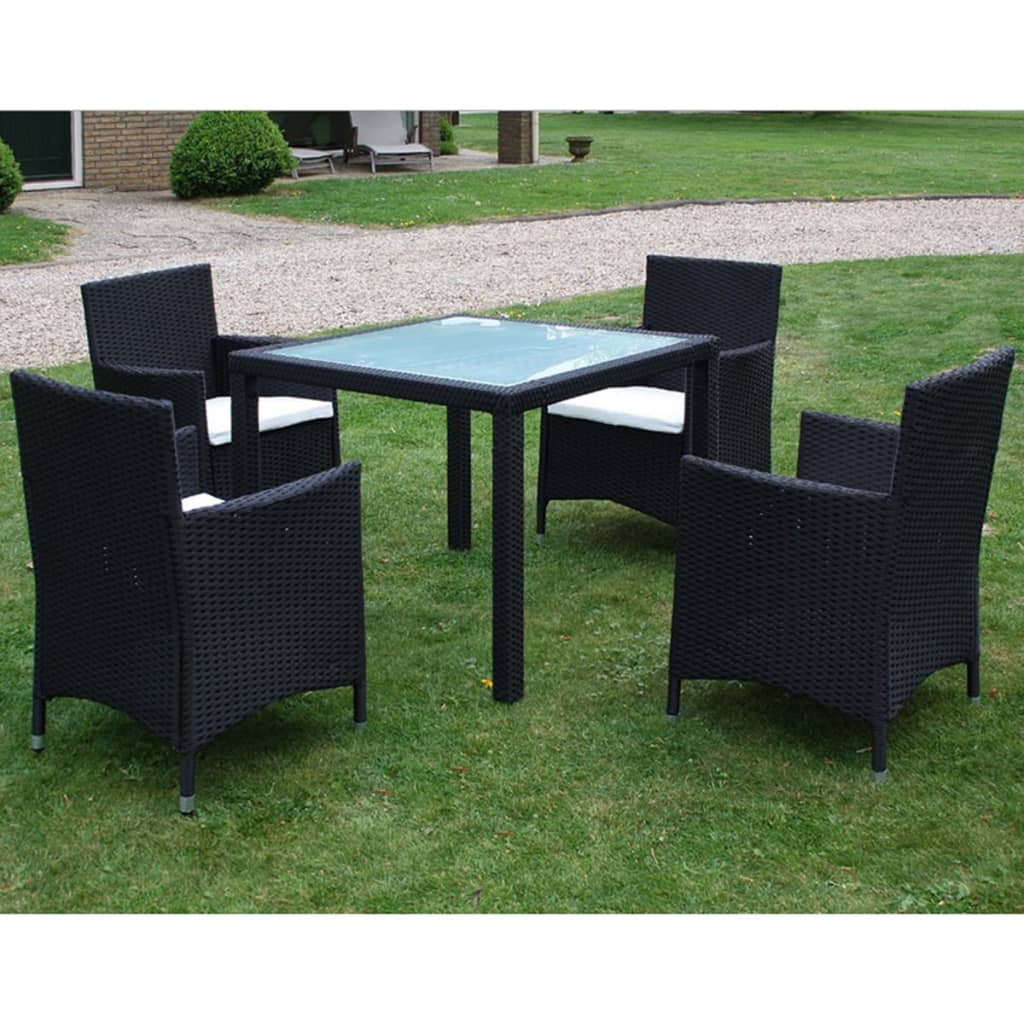 vidaXL Patio Furniture | Black | Poly Rattan, Steel, Glass | Medium